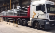 Steel poles being loaded at our UK factory